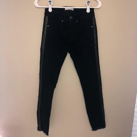 LOFT Skinny Black Jeans Gold Shimmer Stripe - Picture 4 of 9